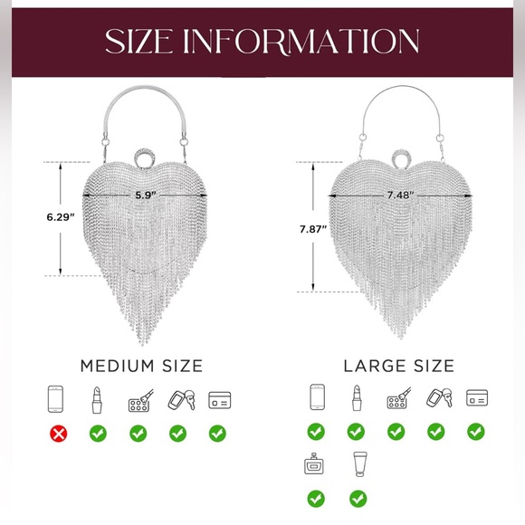 SWEETV Womens Rhinestone Heart Purse,Sparkly Evening Clutch Bag - Picture 3 of 5